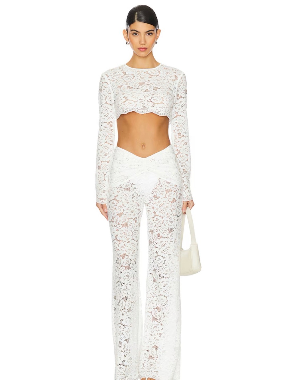 Shani Shemer Women's White Lace Straight Leg Madison Pants - Picture 6 of 7
